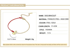 Cute Dog Women's Hand Bracelet Wax Cord Stainless Steel Gold Color - PeticaDeals