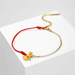 Cute Dog Women's Hand Bracelet Wax Cord Stainless Steel Gold Color - PeticaDeals