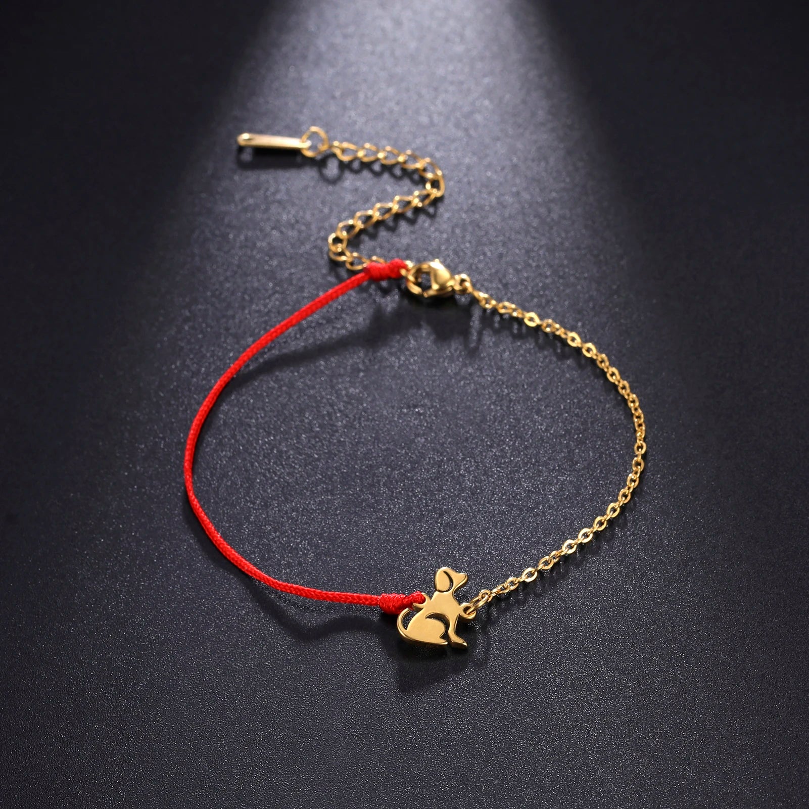 Cute Dog Women's Hand Bracelet Wax Cord Stainless Steel Gold Color - PeticaDeals