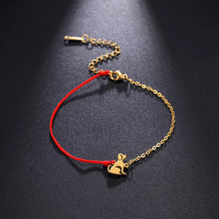 Cute Dog Women's Hand Bracelet Wax Cord Stainless Steel Gold Color - PeticaDeals
