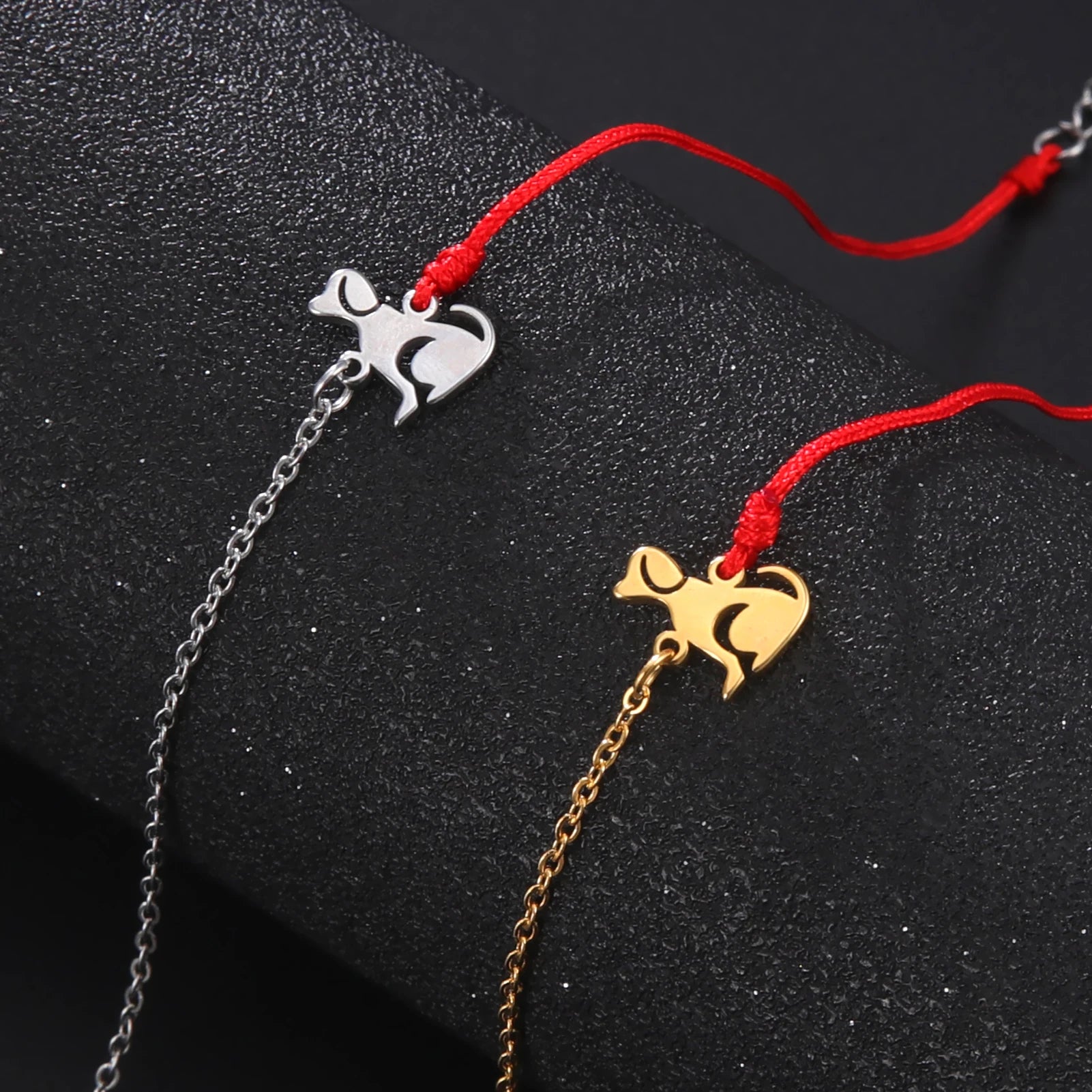 Cute Dog Women's Hand Bracelet Wax Cord Stainless Steel Gold Color - PeticaDeals