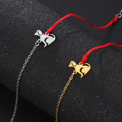 Cute Dog Women's Hand Bracelet Wax Cord Stainless Steel Gold Color - PeticaDeals