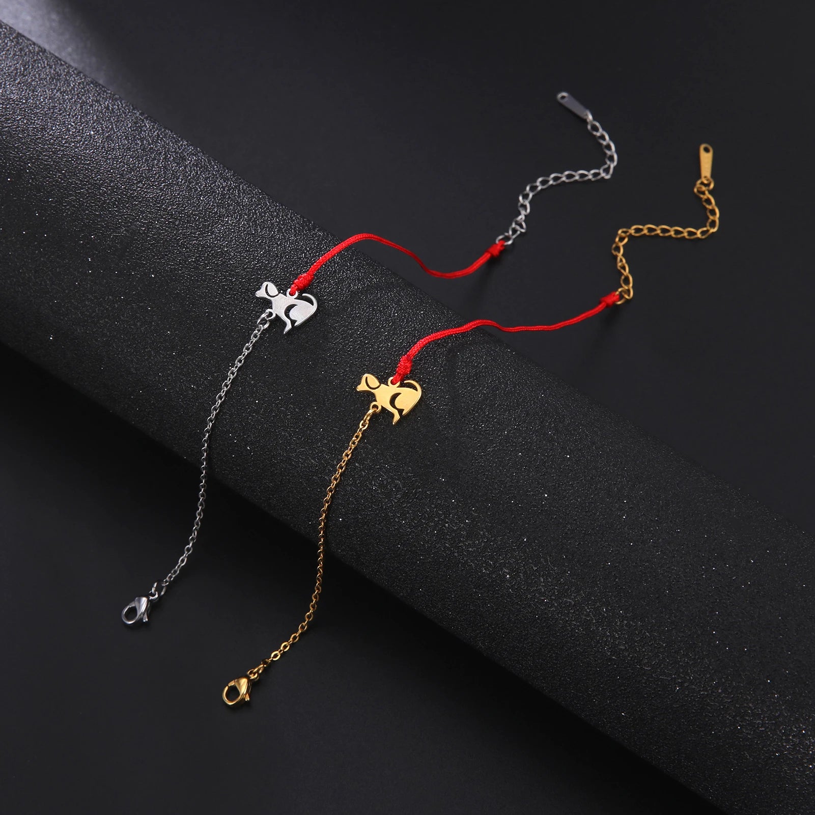Cute Dog Women's Hand Bracelet Wax Cord Stainless Steel Gold Color - PeticaDeals