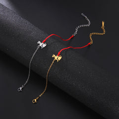 Cute Dog Women's Hand Bracelet Wax Cord Stainless Steel Gold Color - PeticaDeals