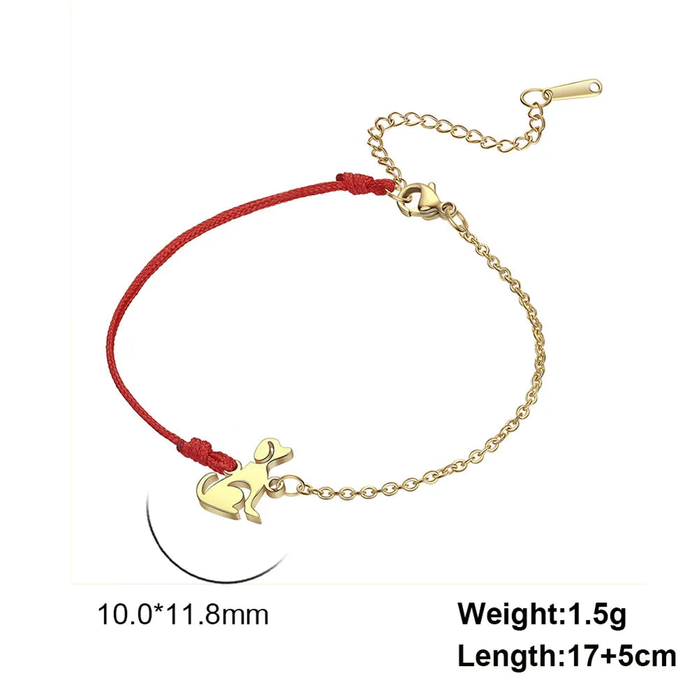 Cute Dog Women's Hand Bracelet Wax Cord Stainless Steel Gold Color - PeticaDeals