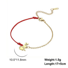 Cute Dog Women's Hand Bracelet Wax Cord Stainless Steel Gold Color - PeticaDeals