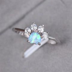 Cute Female Blue White Fire Opal Ring Crystal Zircon Heart - PeticaDeals
