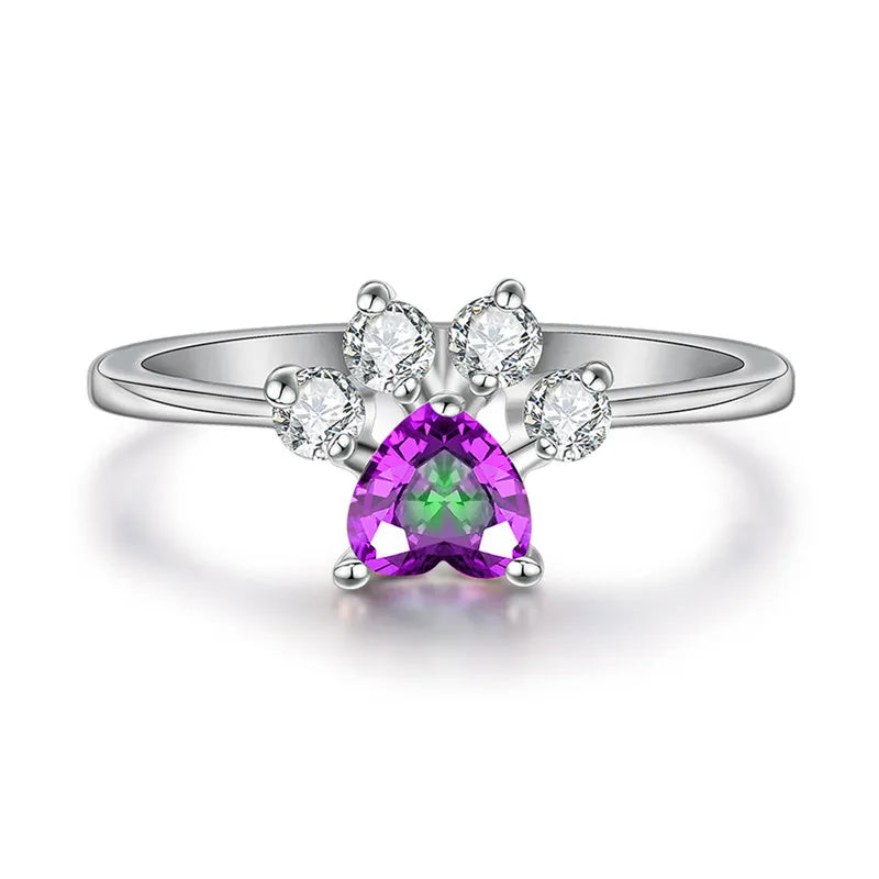 Cute Female Blue White Fire Opal Ring Crystal Zircon Heart - PeticaDeals