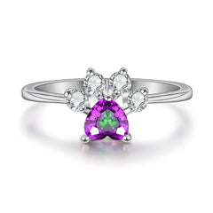 Cute Female Blue White Fire Opal Ring Crystal Zircon Heart - PeticaDeals