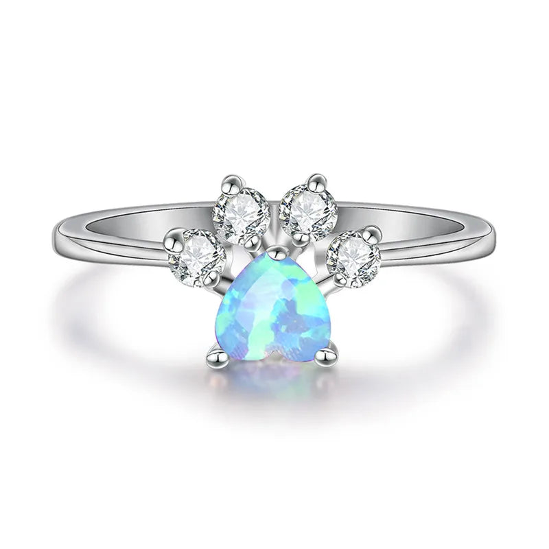 Cute Female Blue White Fire Opal Ring Crystal Zircon Heart - PeticaDeals