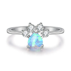 Cute Female Blue White Fire Opal Ring Crystal Zircon Heart - PeticaDeals