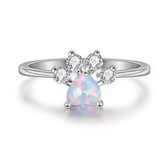 Cute Female Blue White Fire Opal Ring Crystal Zircon Heart - PeticaDeals