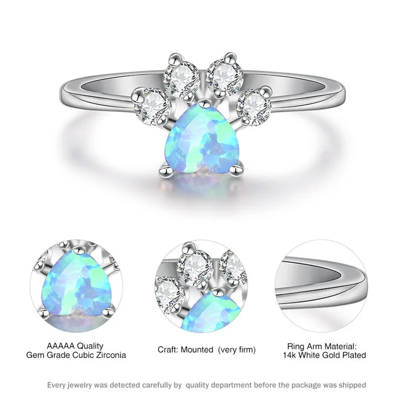 Cute Female Blue White Fire Opal Ring Crystal Zircon Heart - PeticaDeals