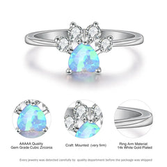 Cute Female Blue White Fire Opal Ring Crystal Zircon Heart - PeticaDeals