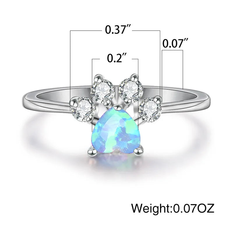 Cute Female Blue White Fire Opal Ring Crystal Zircon Heart - PeticaDeals