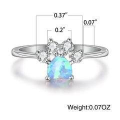 Cute Female Blue White Fire Opal Ring Crystal Zircon Heart - PeticaDeals