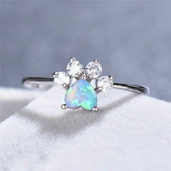 Cute Female Blue White Fire Opal Ring Crystal Zircon Heart - PeticaDeals