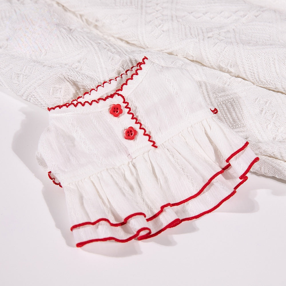 Cute Jacquard Bud Edge White Cotton Short Skirt - PeticaDeals