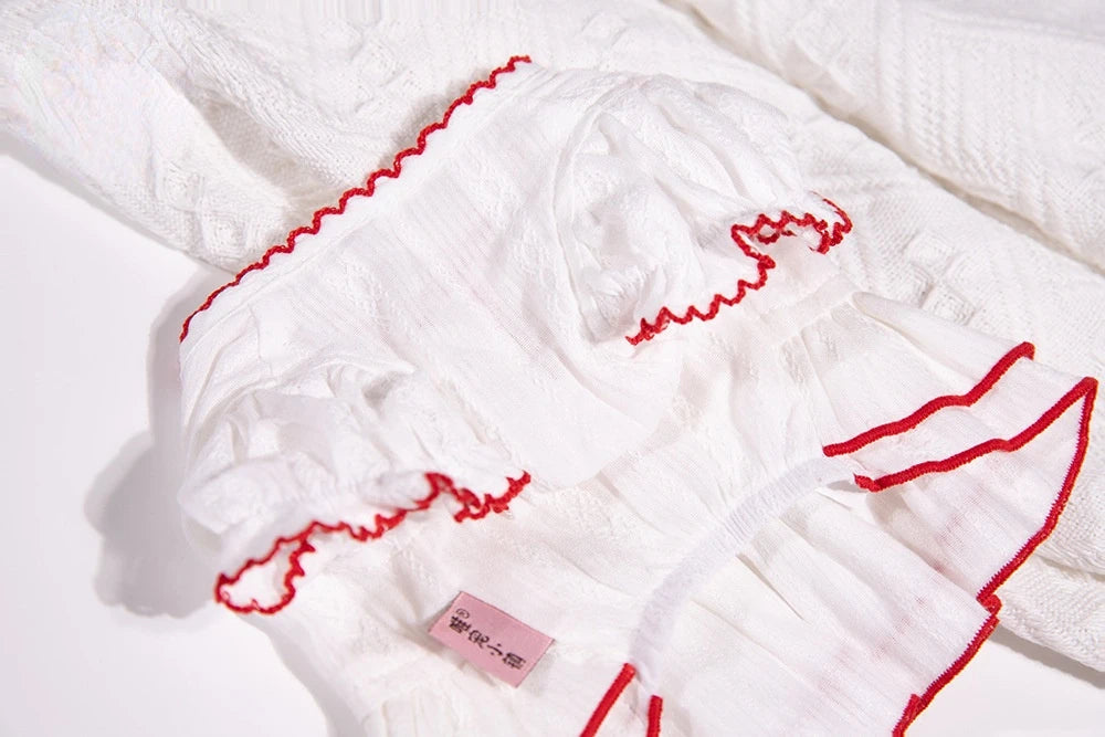 Cute Jacquard Bud Edge White Cotton Short Skirt - PeticaDeals