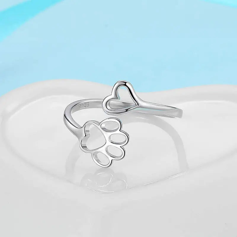 Cute Love Heart Print Open Ring Stainless Steel Pet Cat Claw Adjustable - PeticaDeals