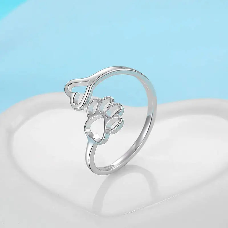 Cute Love Heart Print Open Ring Stainless Steel Pet Cat Claw Adjustable - PeticaDeals