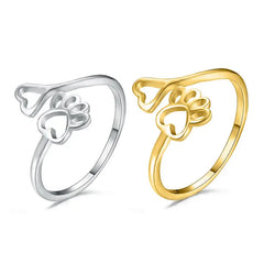 Cute Love Heart Print Open Ring Stainless Steel Pet Cat Claw Adjustable - PeticaDeals