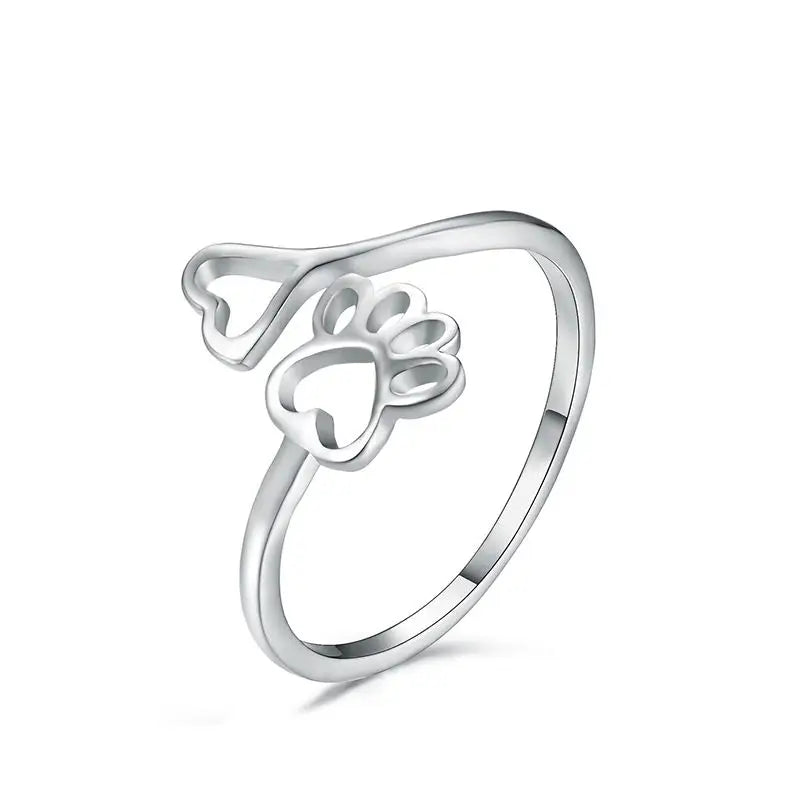 Cute Love Heart Print Open Ring Stainless Steel Pet Cat Claw Adjustable - PeticaDeals