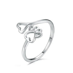Cute Love Heart Print Open Ring Stainless Steel Pet Cat Claw Adjustable - PeticaDeals