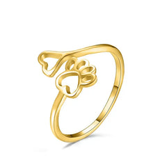 Cute Love Heart Print Open Ring Stainless Steel Pet Cat Claw Adjustable - PeticaDeals