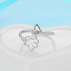 Cute Love Heart Print Open Ring Stainless Steel Pet Cat Claw Adjustable - PeticaDeals