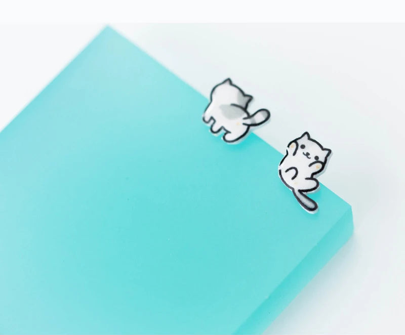 Cute Lucky Cat Small Stud Earrings for Girls 925 Sterling Silver Lovely Jewelry - PeticaDeals