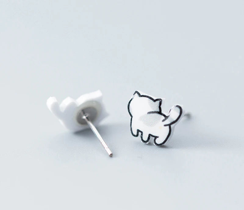 Cute Lucky Cat Small Stud Earrings for Girls 925 Sterling Silver Lovely Jewelry - PeticaDeals