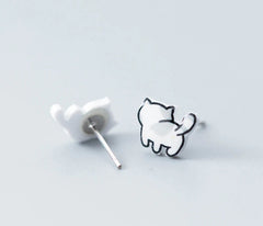 Cute Lucky Cat Small Stud Earrings for Girls 925 Sterling Silver Lovely Jewelry - PeticaDeals