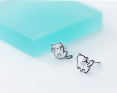 Cute Lucky Cat Small Stud Earrings for Girls 925 Sterling Silver Lovely Jewelry - PeticaDeals