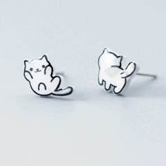 Cute Lucky Cat Small Stud Earrings for Girls 925 Sterling Silver Lovely Jewelry - PeticaDeals