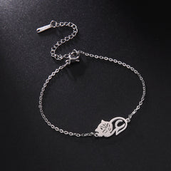 Cute Lying Cat Charm Bracelet for Women Stainless Steel Animal Kitten Wax Rope Hand Bracelet Jewelry - PeticaDeals