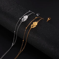 Cute Lying Cat Charm Bracelet for Women Stainless Steel Animal Kitten Wax Rope Hand Bracelet Jewelry - PeticaDeals