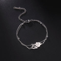 Cute Lying Cat Charm Bracelet for Women Stainless Steel Animal Kitten Wax Rope Hand Bracelet Jewelry - PeticaDeals