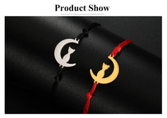 Cute Lying Cat Charm Bracelet for Women Stainless Steel Animal Kitten Wax Rope Hand Bracelet Jewelry - PeticaDeals