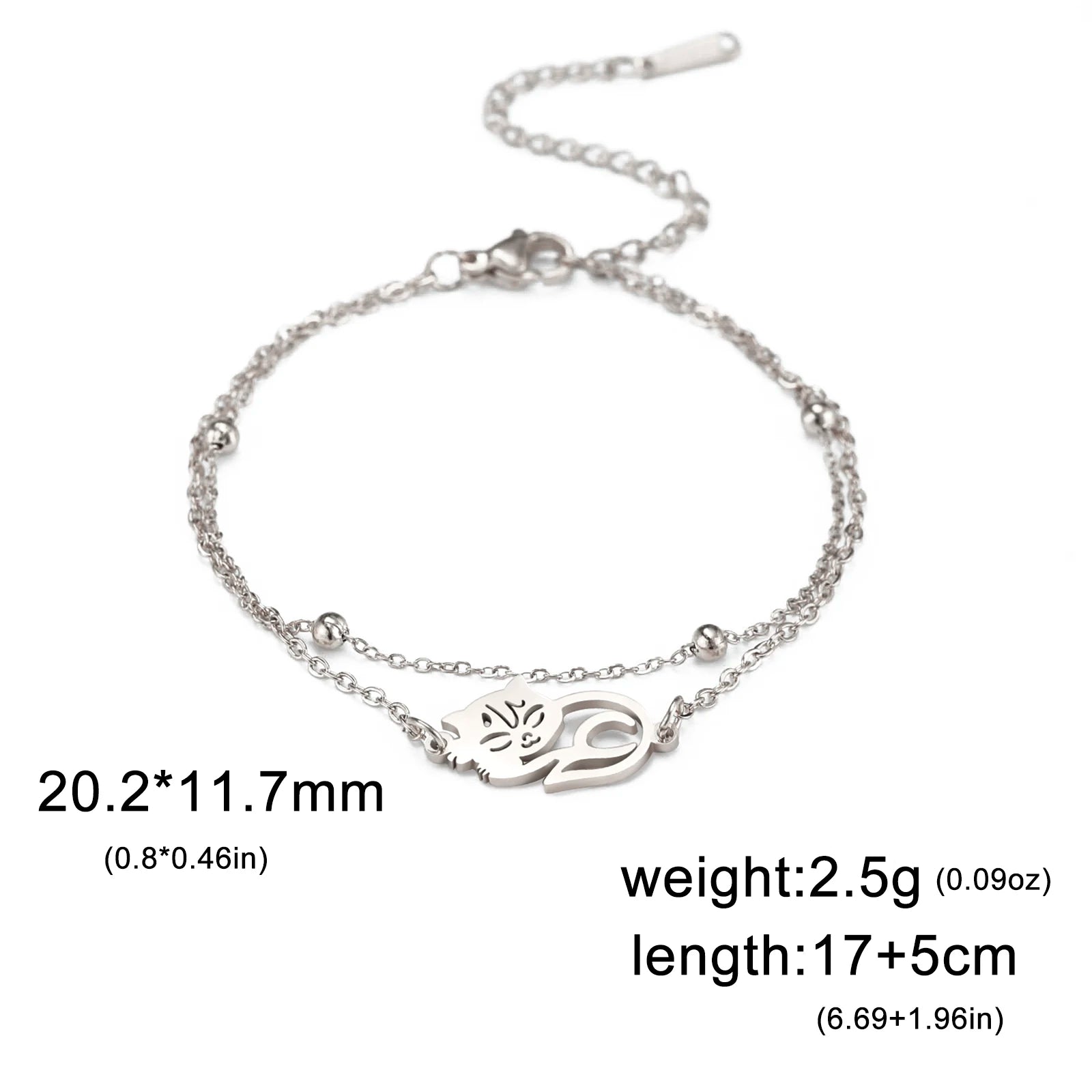 Cute Lying Cat Charm Bracelet for Women Stainless Steel Animal Kitten Wax Rope Hand Bracelet Jewelry - PeticaDeals