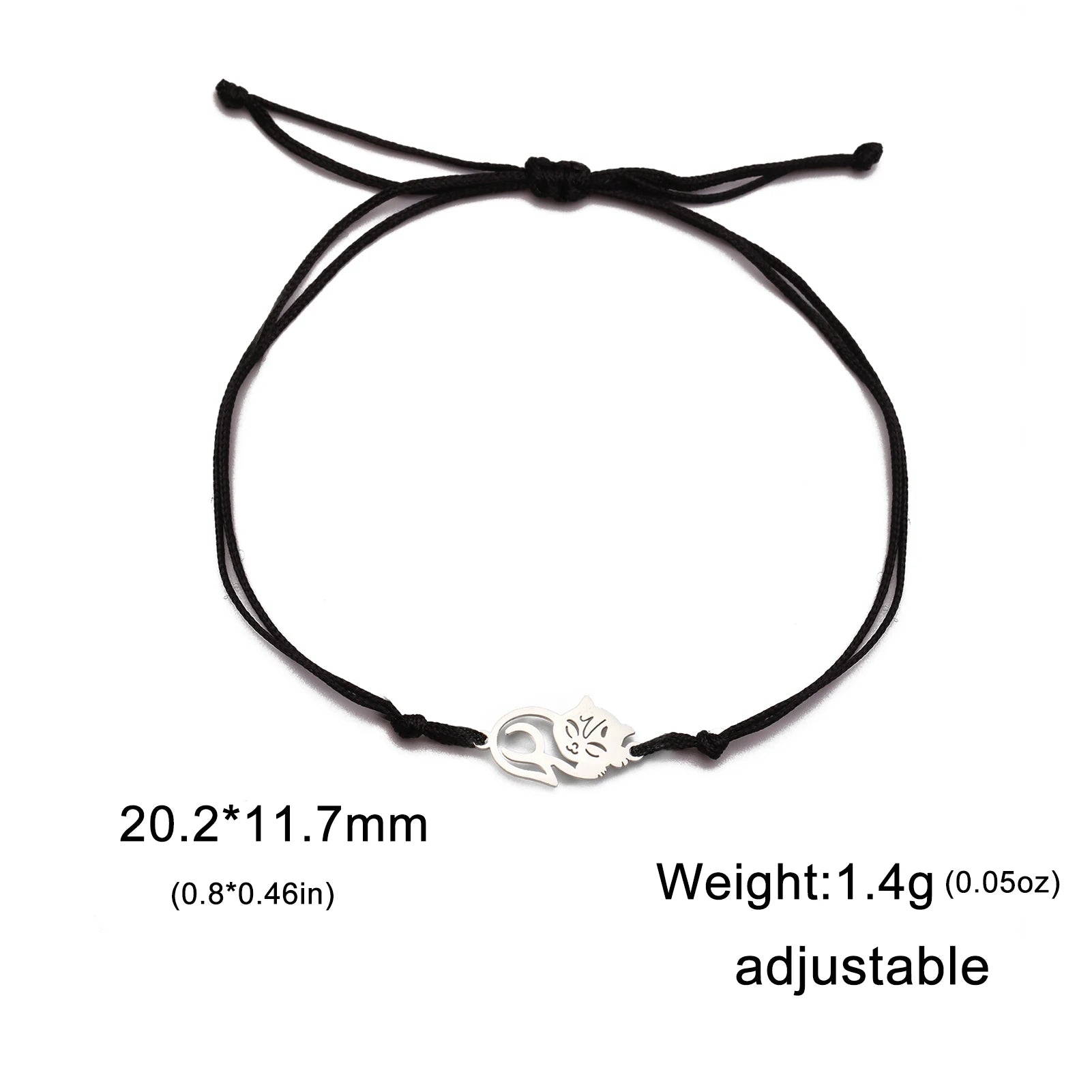 Cute Lying Cat Charm Bracelet for Women Stainless Steel Animal Kitten Wax Rope Hand Bracelet Jewelry - PeticaDeals