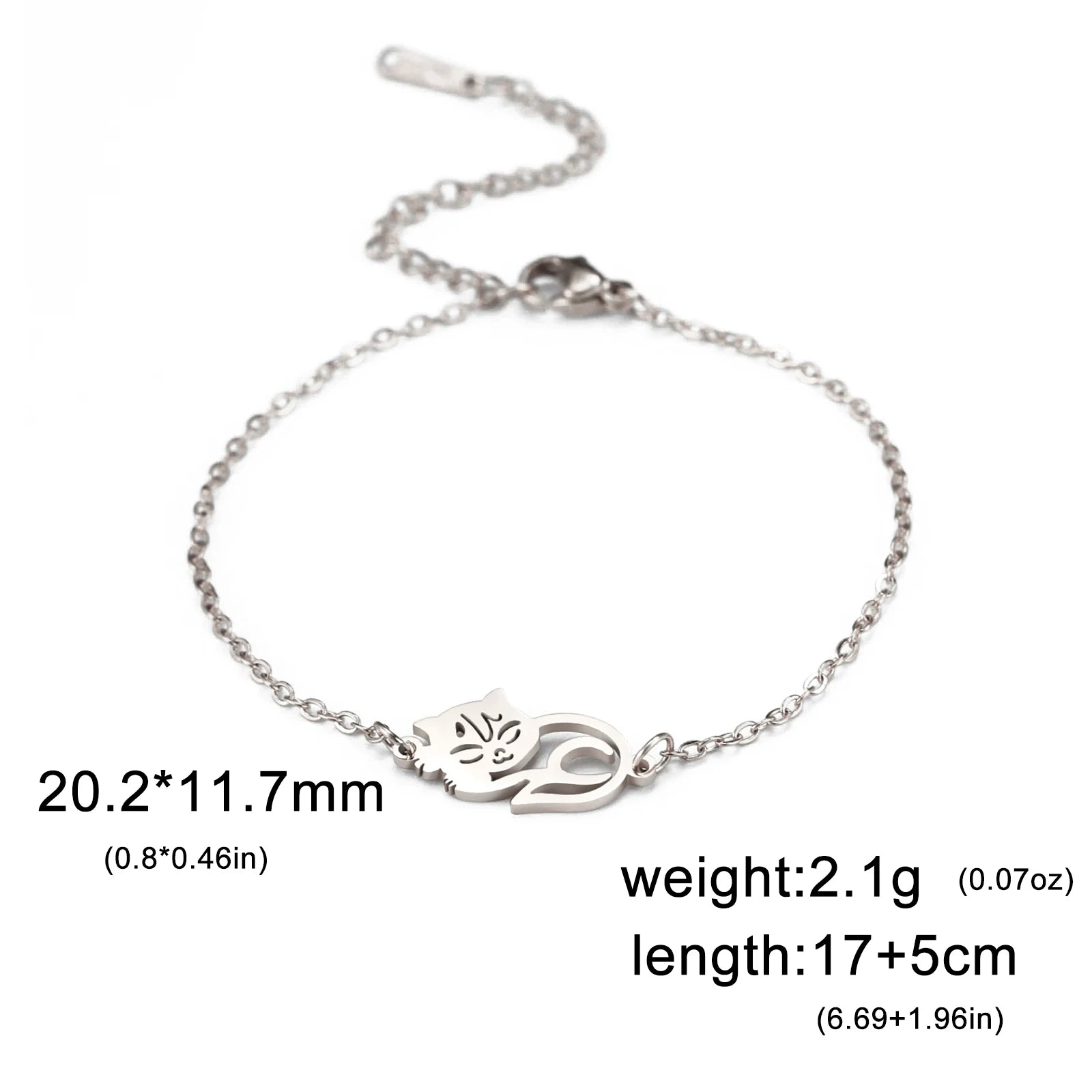 Cute Lying Cat Charm Bracelet for Women Stainless Steel Animal Kitten Wax Rope Hand Bracelet Jewelry - PeticaDeals