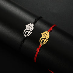 Cute Lying Cat Charm Bracelet for Women Stainless Steel Animal Kitten Wax Rope Hand Bracelet Jewelry - PeticaDeals