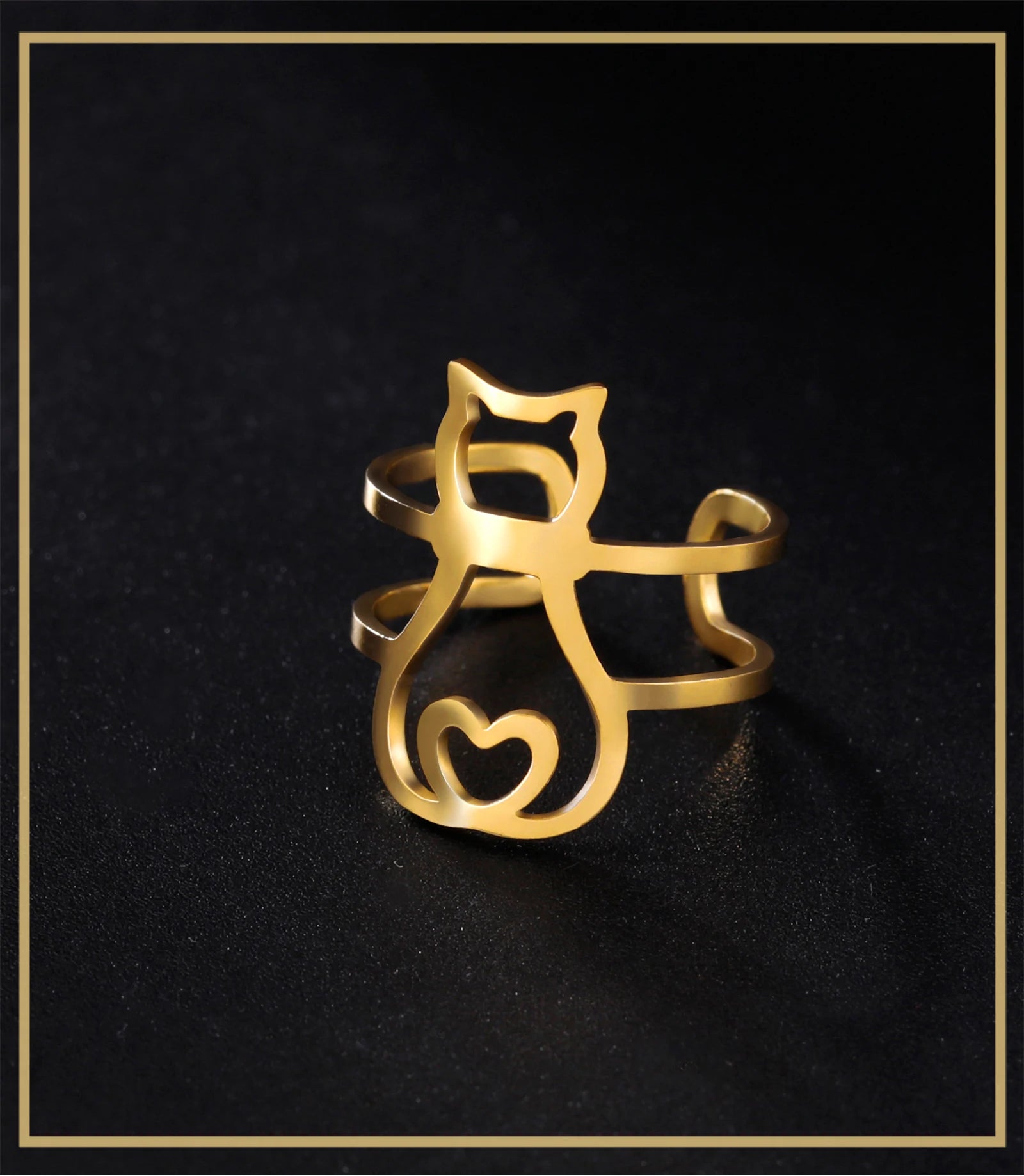 Cute Moon Cat Kitten Adjustable Rings for Women Stainless Steel Animal Pet Open Ring Jewelry - PeticaDeals