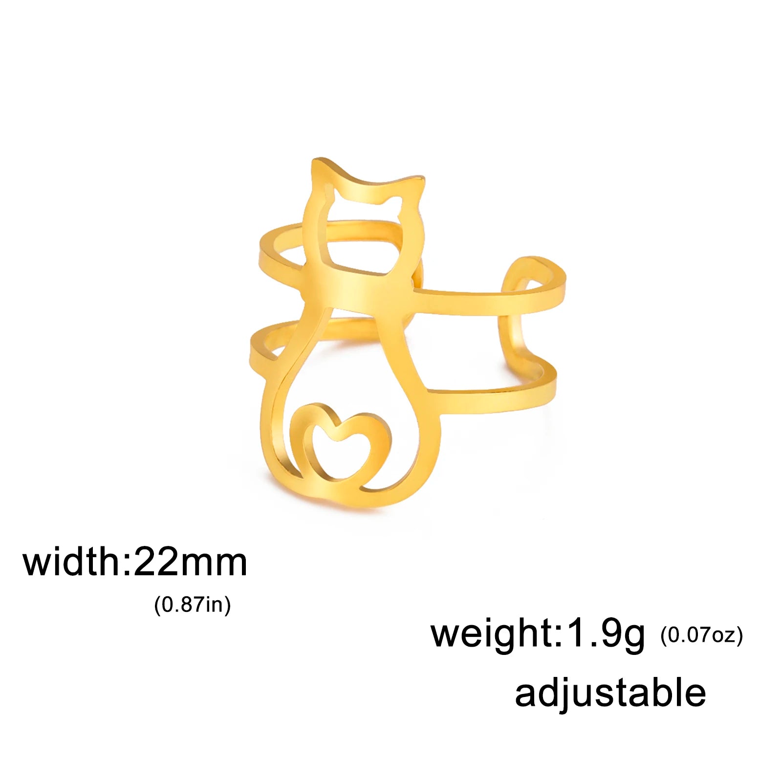 Cute Moon Cat Kitten Adjustable Rings for Women Stainless Steel Animal Pet Open Ring Jewelry - PeticaDeals