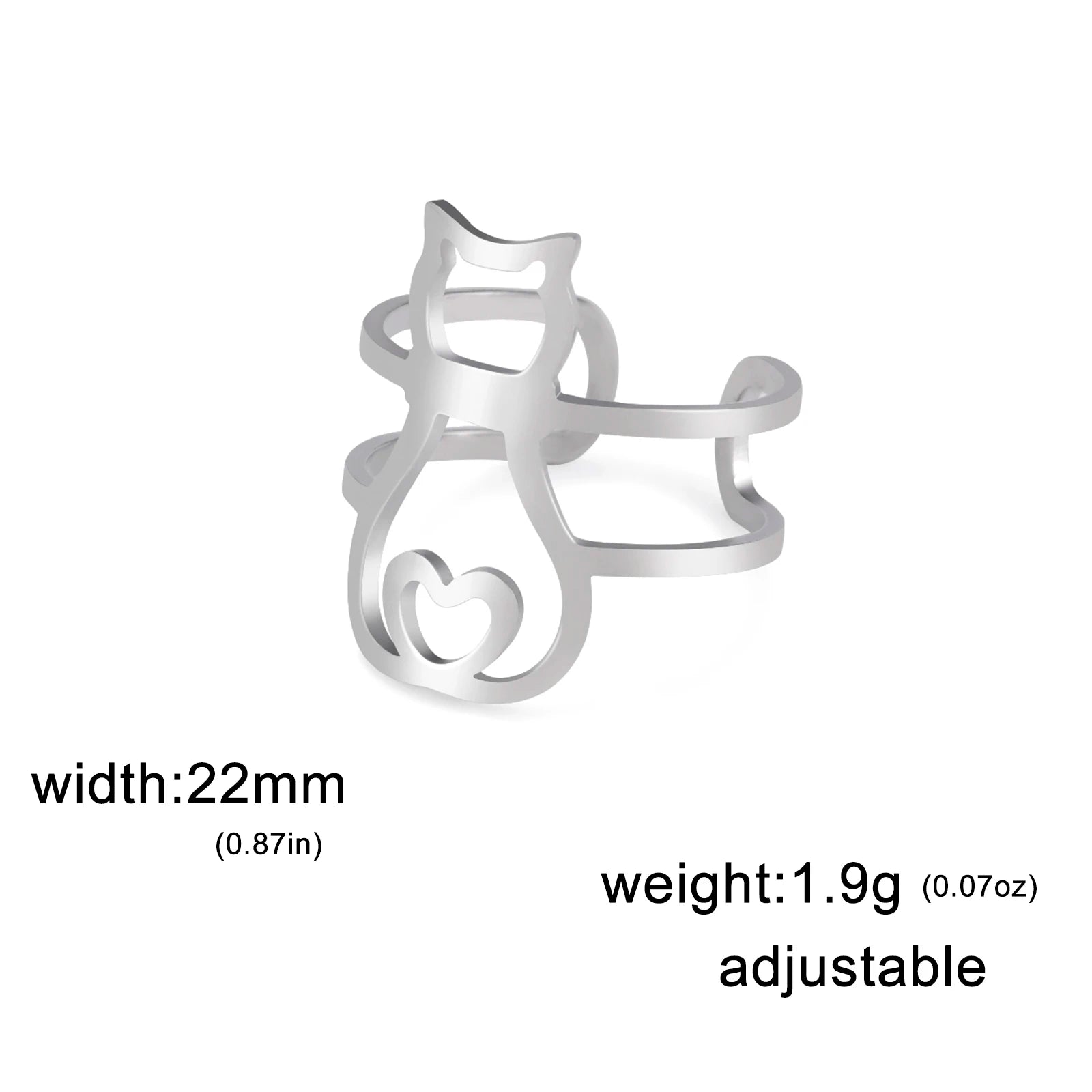 Cute Moon Cat Kitten Adjustable Rings for Women Stainless Steel Animal Pet Open Ring Jewelry - PeticaDeals