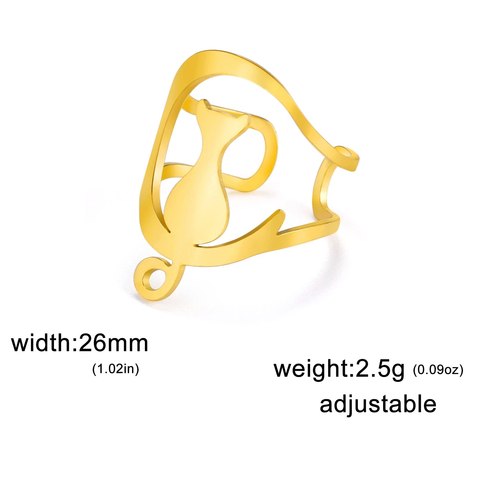 Cute Moon Cat Kitten Adjustable Rings for Women Stainless Steel Animal Pet Open Ring Jewelry - PeticaDeals