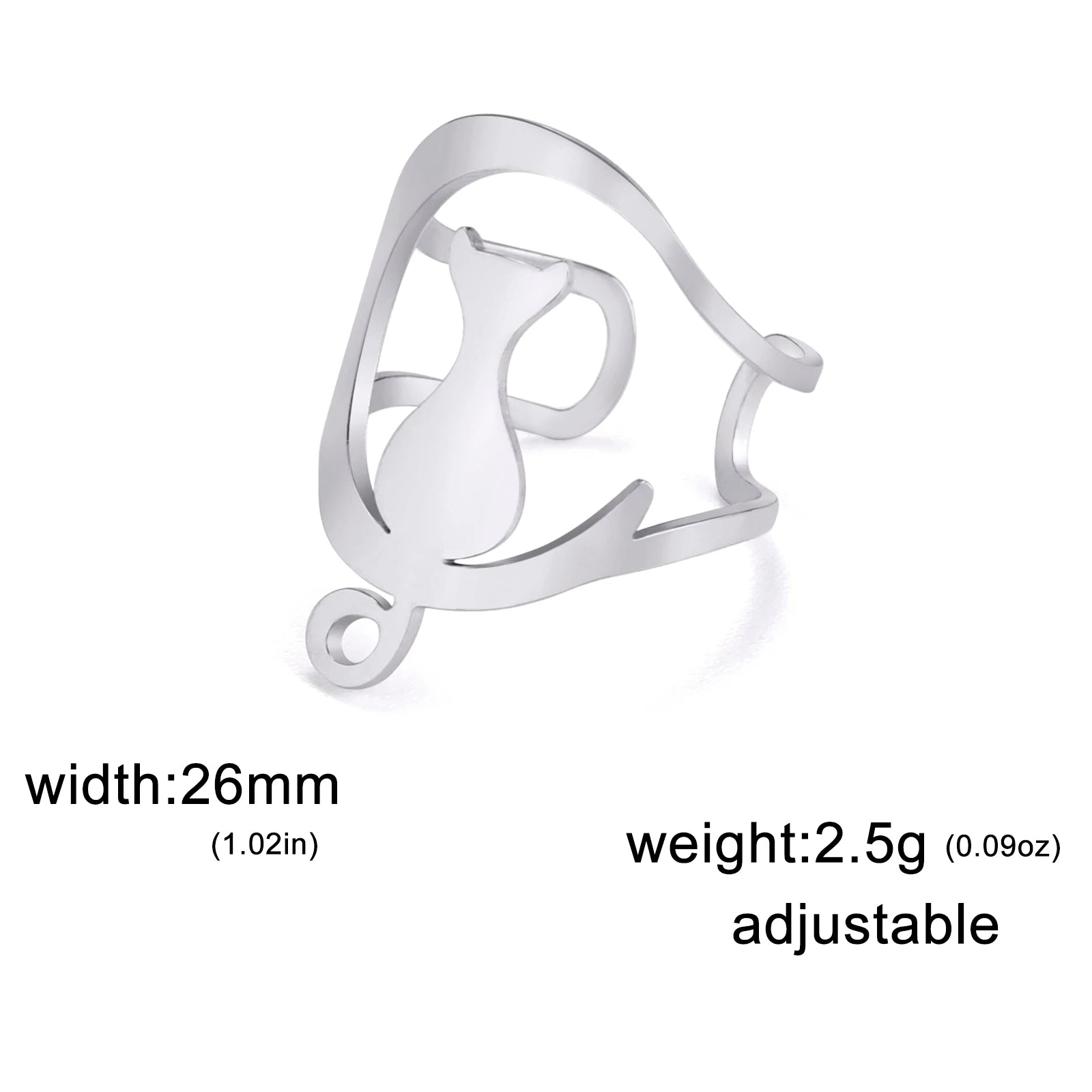 Cute Moon Cat Kitten Adjustable Rings for Women Stainless Steel Animal Pet Open Ring Jewelry - PeticaDeals