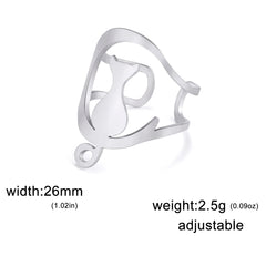 Cute Moon Cat Kitten Adjustable Rings for Women Stainless Steel Animal Pet Open Ring Jewelry - PeticaDeals