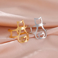 Cute Moon Cat Kitten Adjustable Rings for Women Stainless Steel Animal Pet Open Ring Jewelry - PeticaDeals